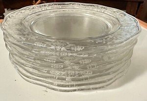 8 Fostoria Navarre Clear Salad Plates 7 1/2" Plate Set Stem 6016 Etch 327 Glass