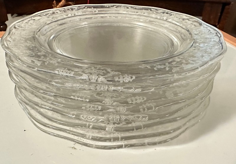 8 Fostoria Navarre Clear Salad Plates 7 1/2" Plate Set Stem 6016 Etch 327 Glass