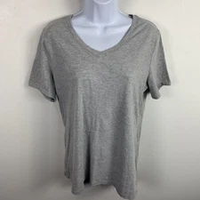 Time And Tru Womens Top Sz L Light Gray V Neck Fitted T Shirt Active Athletic 