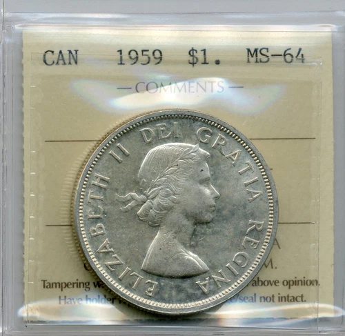1959 Canada Silver Dollar - ICCS Uncirculated MS 64
