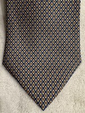 BROOKS BROTHERS Makers Neck Tie 100 Silk Men s Blue Gold Geometric Made In USA