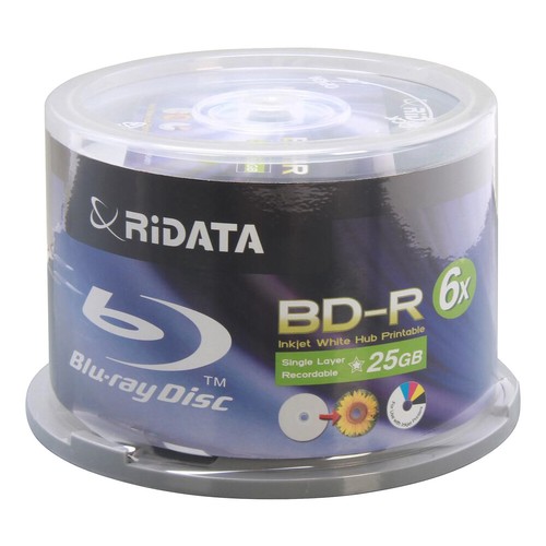 50 Ridata 6X BD-R 25GB Blu-ray White Inkjet Hub Printable Recordable Blank Disc - Picture 2 of 3