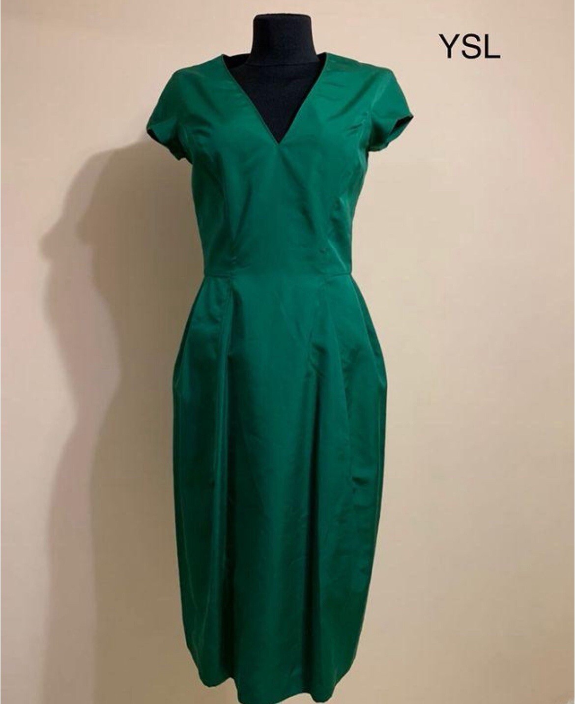 YVES SAINT LAURENT ABITO A TUBINO SCOLLO A V verde manica corta tg 36 38 S M 6 4