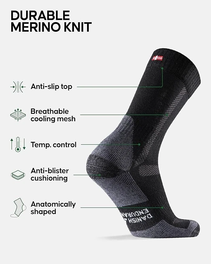CALCETINES DE SENDERISMO DANÉS DE LANA MERINO NEGROS GRANDES 3 PARES