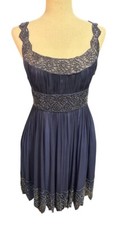ADRIANNA PAPELL Evening Dress 6 Blue Beaded Cocktail Lined Prom WeddingY2K FLAW