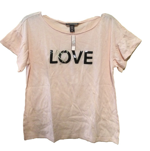 NEW Victoria's Secret LOVE Sequins BLING Light T-Shirt Top Peach Small N6941