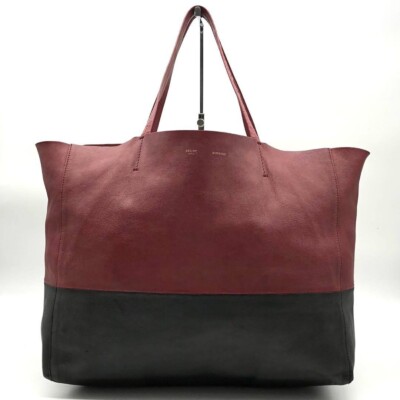 CELINE　HORIZONTAL Celine Black Lambskin Leather Horizontal Cabas Tote Bag