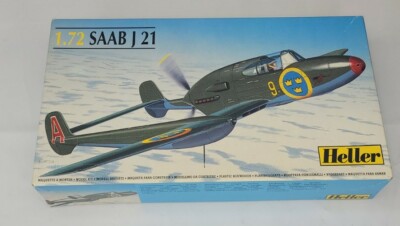 HELLER  1/72 SCALE SAAB J-21 A PLASTIC MODEL KIT #80261 open box