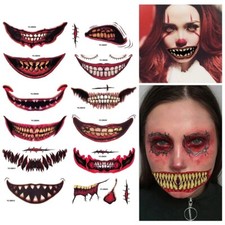 12pcs Halloween Prank Makeup Temporary Tattoo Horror Big Mouth Face Stickers