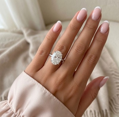 Solitär-Verlobungsring 14 K Gold 4 kt ovaler IGI-zertifizierter im Labor gezüchteter Diamant