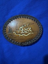 Western Leather Belt Buckle With Rattlesnake