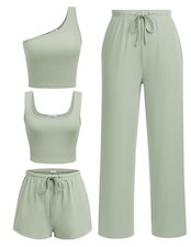 Ekouaer 4 Piece Pajamas Sets for Women Casual Lounge Sets Vacation Outfits