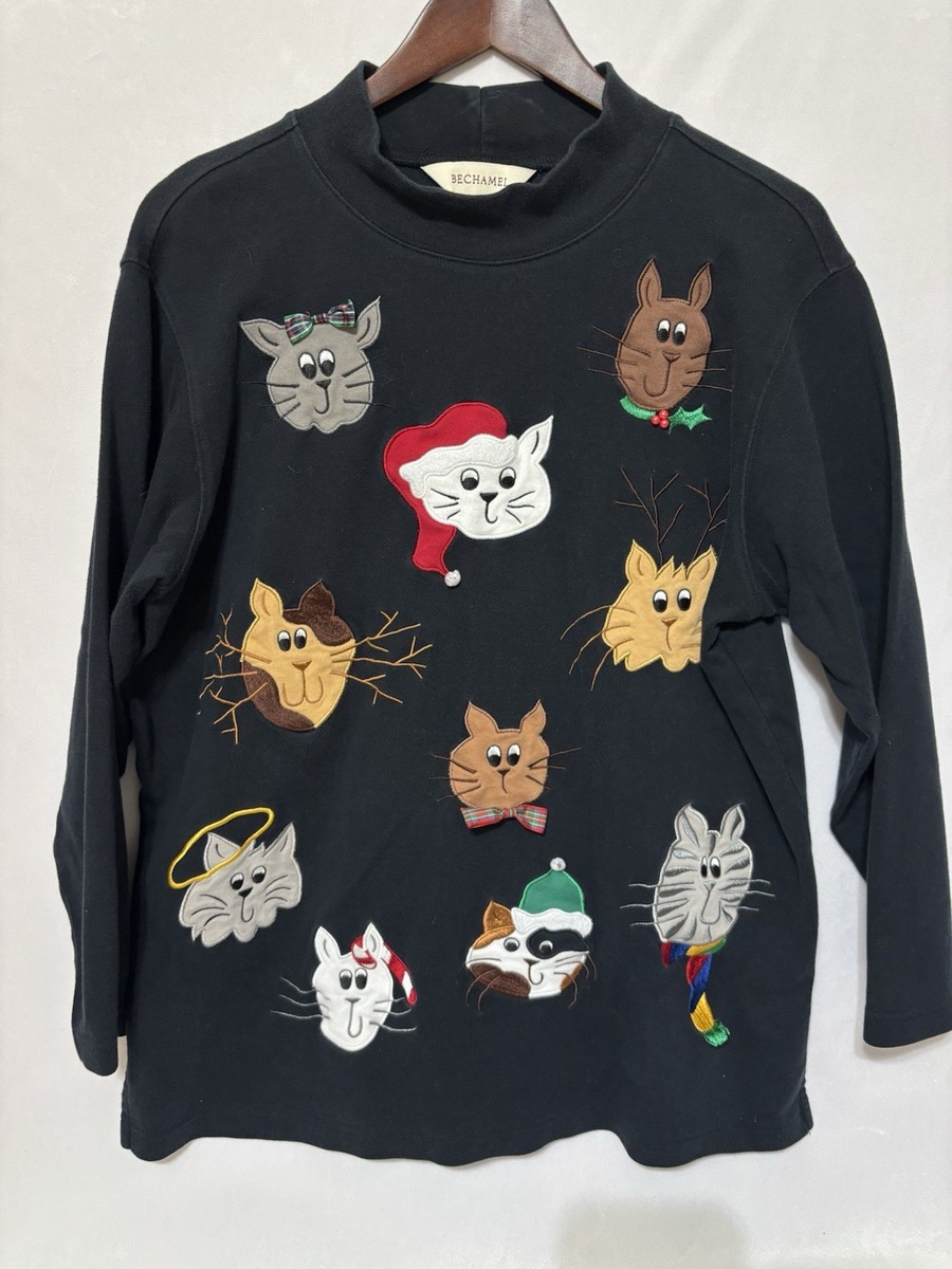 Vintage Bechamel Cat Christmas Holiday Pullover Shirt Sweater