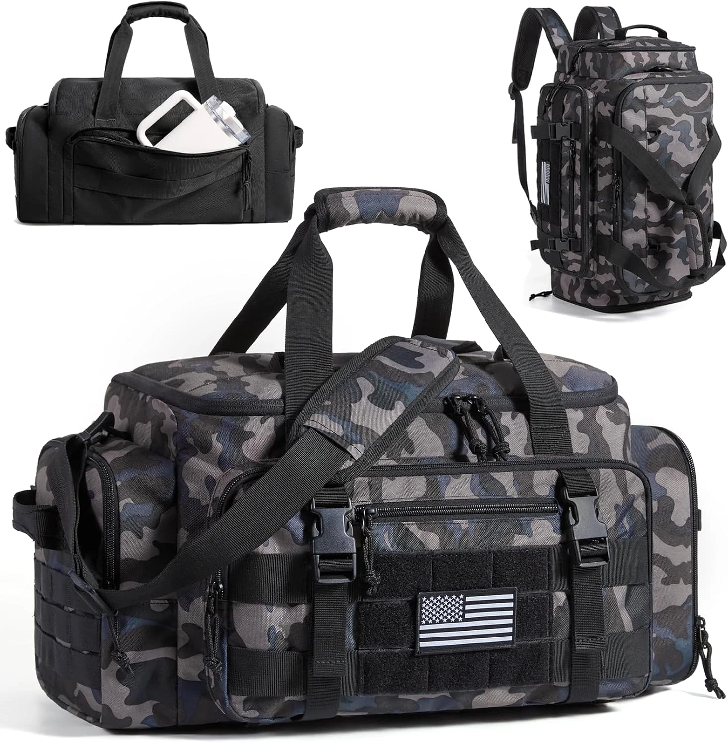 22L Tactical Gym Duffle Bag Backpack w/ Shoe Compartment Forest Camo