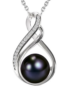 Authentic Natural Black Pearl Necklace for Women - 9mm Real Pearls, 18K Gold Plated Silver
