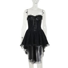 Womens Gothic Corset Dress Black Lace High Low Fairycore Vampire Dress