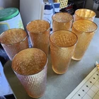 Vintage Jeanette LOT OF 7 Marigold Tree Bark Carnival Glass Tumblers 7"