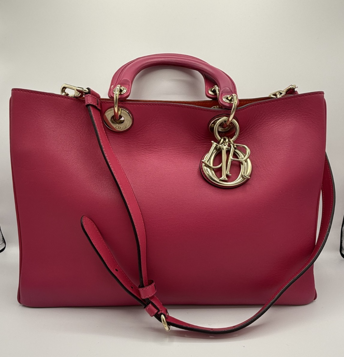 Christian Dior Diorissimo Large Magenta / Pink Leather Hand Bag