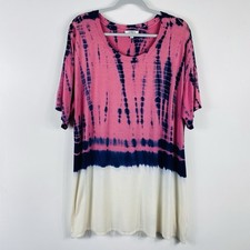 Umgee Dress Small Tie Dye Short Sleeve Mini Tunic Cotton Blend