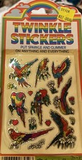 NOS Vintage 80s Prismatic Twinkle Stickers Parrots Sparkle Glimmer sheet white