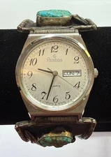 Vintage Navajo Sterling & Turquoise Shoulders on Armitron Quartz Wrist Watch. DG