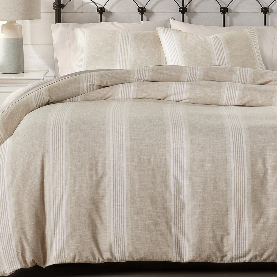 Charter Club Damask Designs Clifton Stripe KING Duvet & 2 Shams Set FLAX - $340 - Image 4 of 4