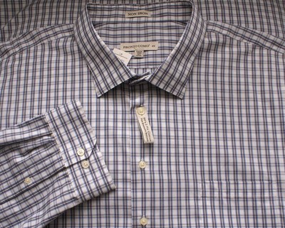 Pronto Uomo Dress Shirt 80s 2 Ply White Plaid Cotton, Big Mens 6X, $74.99