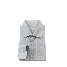 Borrelli Napoli White Blue Brown Checked Button Front Size 17.5/44