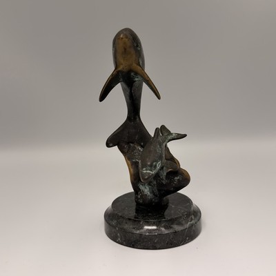 SPI San Pacific International Dolphin & Calf Bronze Marble Base