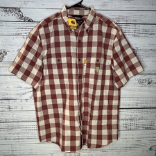 New Carhartt Red Plaid Midweight Short Sleeve Button Up Shirt 106140 Men  s Large