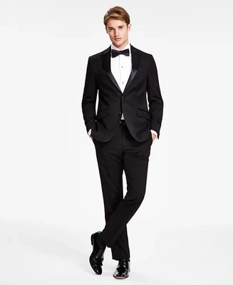 $425 Kenneth Cole Reaction Men's Black Slim Fit Tuxedo Suit 38 R 31 x 33 ede1125