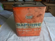 Lata de aceite vintage de 2 galones de zafiro del Golfo estilo raro 26-30