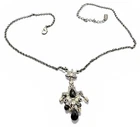 1928 Signed Black Rhinestone Dangle Necklace 16” J8a