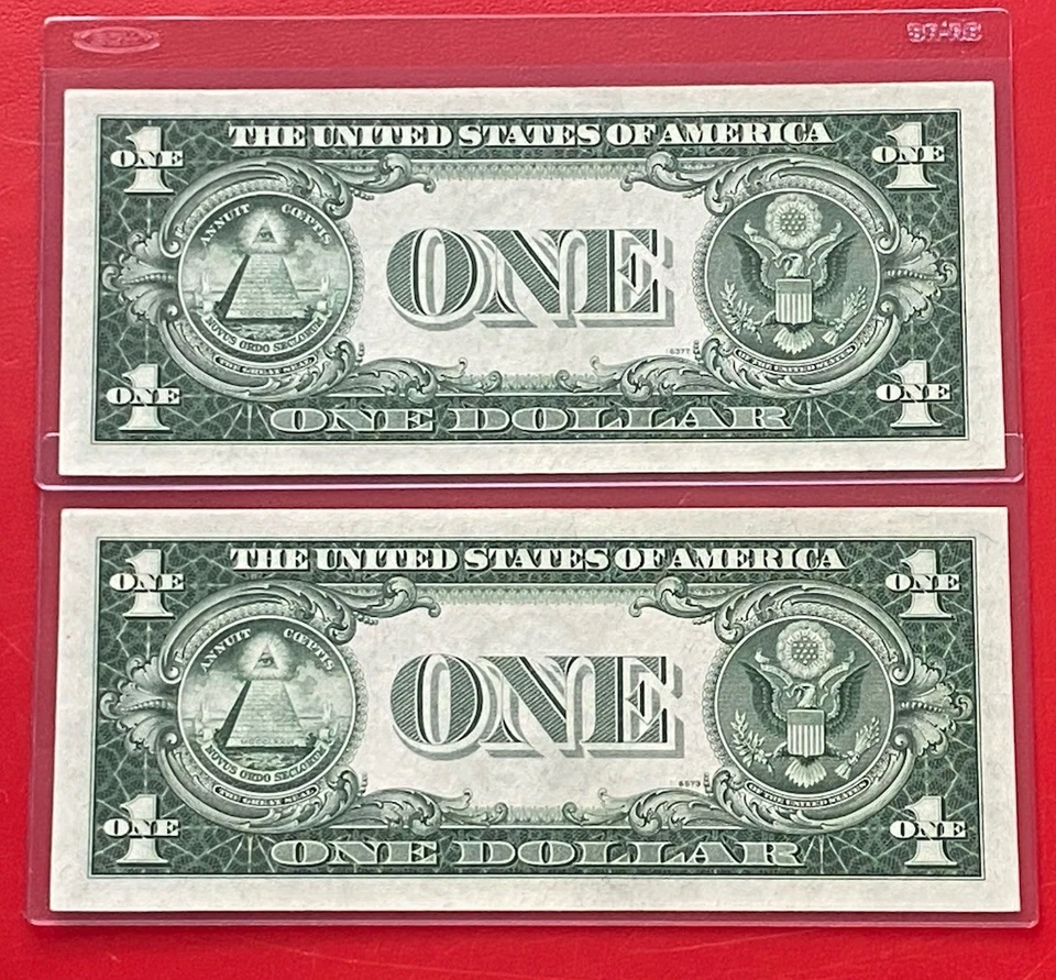 $1 1935-F BLOCK A-J ( 2 Consecutive Notes ) BLUE  SEAL SILVER CERTIFICATE CU. - Image 3 of 3