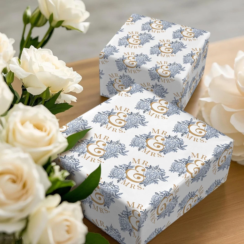 Rollo de papel de envolver boda - Mini rollo - Gris dorado diseño Mr&Mrs para boda... Foto 4 de 4