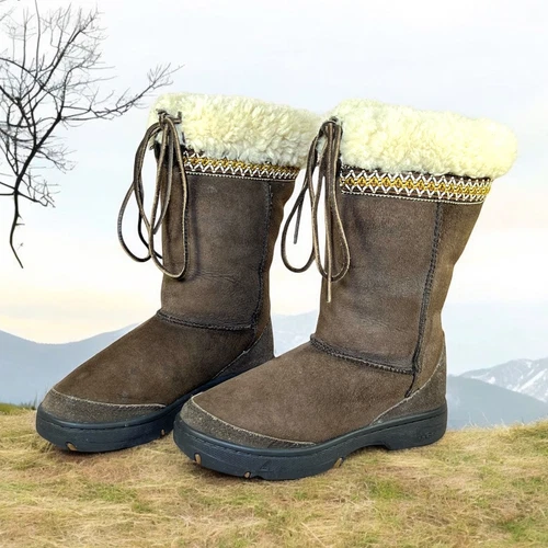 Stivali UGG Australia donna 6 Ultimate Cuff Tie marroni scamosciati foderati in shearling #5273