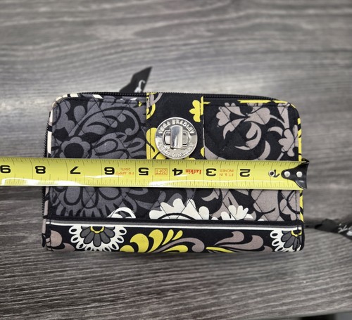 Vera Bradley Baroque Turn Lock Wallet Black Yellow Gray Retired ID NWOT Brocade - Picture 10 of 11