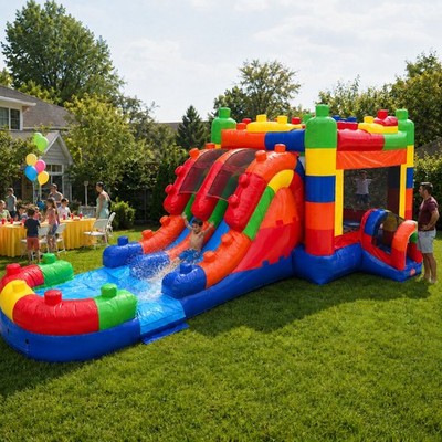 Inflatable Bounce House Water Slide Commercial Block Blow Up Combo With Blower