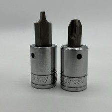 2 Snap On 3/8 Drive Bit Sockets FP41B No.4 Phillips & F62 Slotted 3/8 NEW TIPS