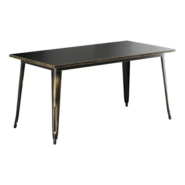 Lancaster Table & Seating Alloy 63" x 32" Distressed Gold Standard Height Table