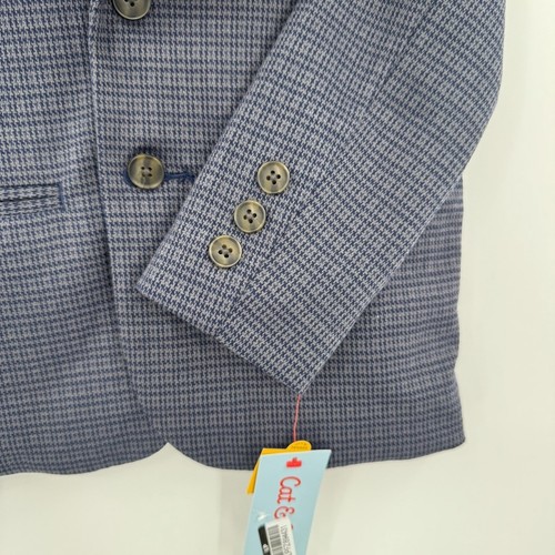 NWT Cat & Jack Navy Blue Boys Knit Plaid Two Button Blazer Jacket Lined Size 4 - Picture 5 of 9