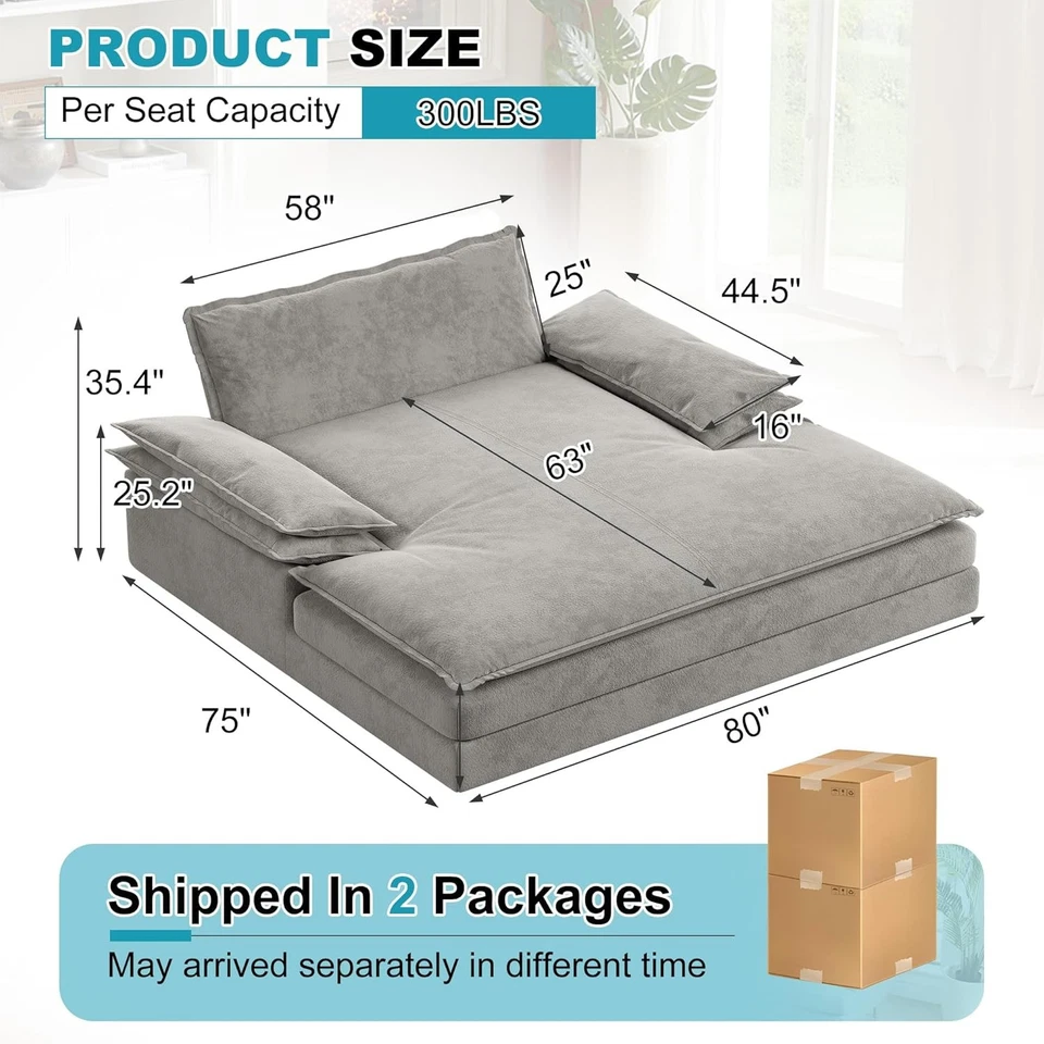 Silla de lectura perezosa de 80" sofá cama tapizada de chenilla sofá cama de gran tamaño Foto 4 de 4