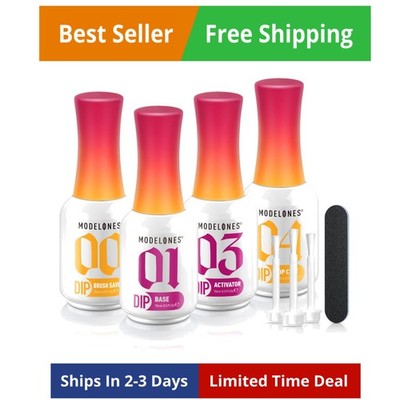 Dip Powder Liquid Set 4+4 Pcs, Dip Powder System Set with Base Coat/Top Coat/...