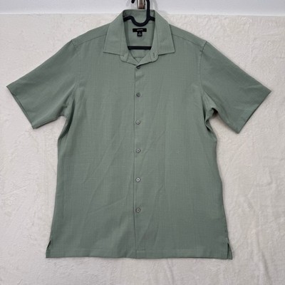 Alfani Shirt Mens M Sage Green Camp Collar Short Sleeve Textured Button Down