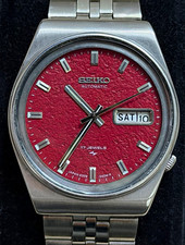 Seiko 5 Automatic Men’s Watch Red Textured Dial Day/Date 17 Jewels 6309 Japan