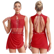 Women Dancewear Contemporary Dress Modern Dresses Mesh Sleeveless Competition