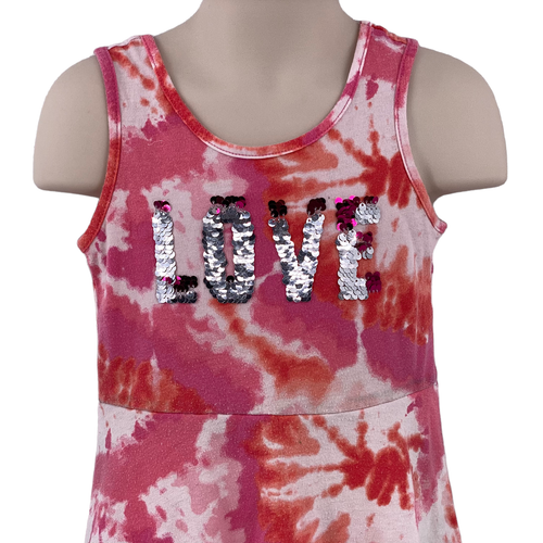 Childrens Place Toddler Girl Sundress Size XS - 4 Pink Peach Tie Dye LOVE Bling - Picture 8 of 12