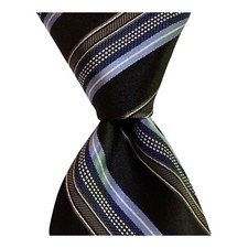 MICHAEL KORS Men's 100 Silk Skinny Necktie Designer STRIPED Black/Blue/Gray EUC
