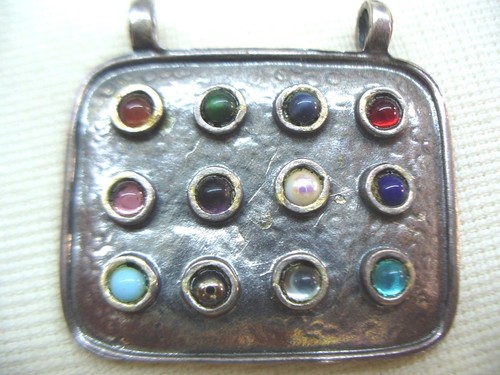 PENDANT HANDMADE STERLING SILVER GREAT PRIEST BREAST SHIELD 12 TRIBES STONES
