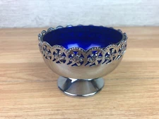 Celtic Quality Plate Silver Plated Cobalt Blue Glass Preserve Bowl 